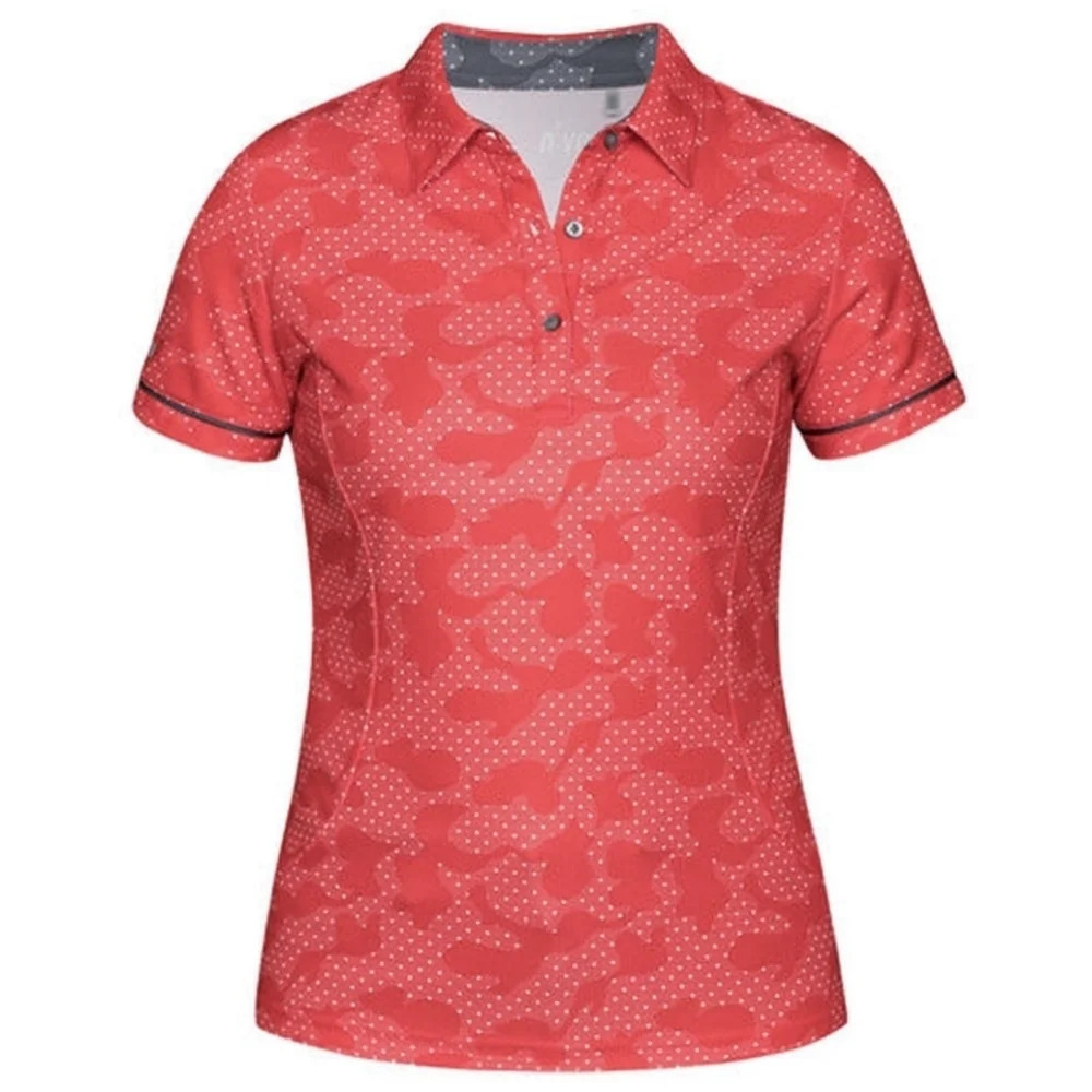 Nivo Sports Sara Short Sleeve Golf Polo Camo Red White  Dot Woman's Large